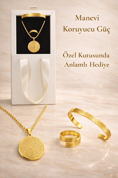 TWOGAN Ayetel Kürsi Bileklik, Yüzük, Burgu Zincirli Esmaül Hüsna Kolye