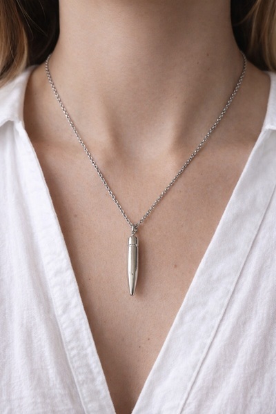 BB wikiki Gümüş Renk Uniseks Mermi Kolye