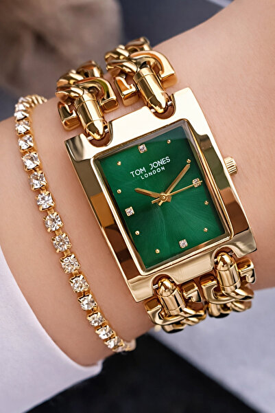Tom Jones Orjinal 2 Yıl Garantili Zincir Kordon Kadın Kol Saati+Bileklik Hedi...