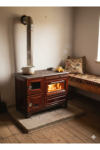 Süsler Kömürlü Soba Modern Döküm Kuzine Soba Fırınlı Soba Camlı Kuzineli