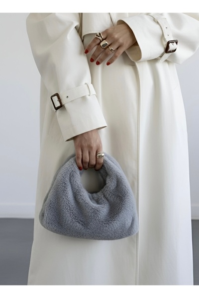 LUNAFEL Mavi Peluş Mini Boy Kadın El Çantası