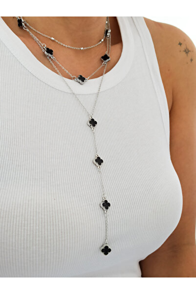 DENİZDENAL Y Necklace Multi Style 3-Piece Necklace Black Silver
