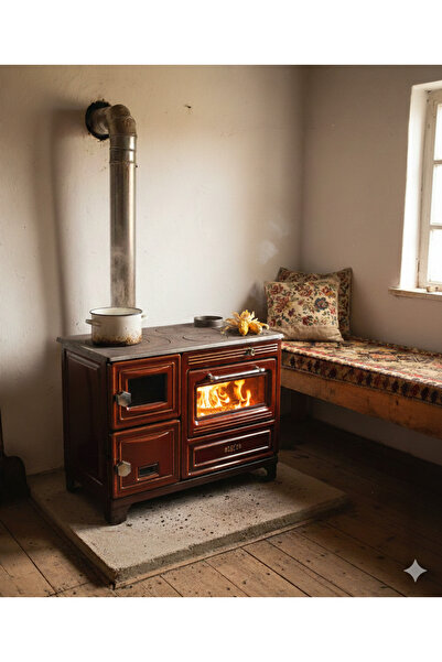 Süsler Kömürlü Soba Kahve Modern Döküm Kuzine Soba Fırınlı Soba Kömürlü Şömin...