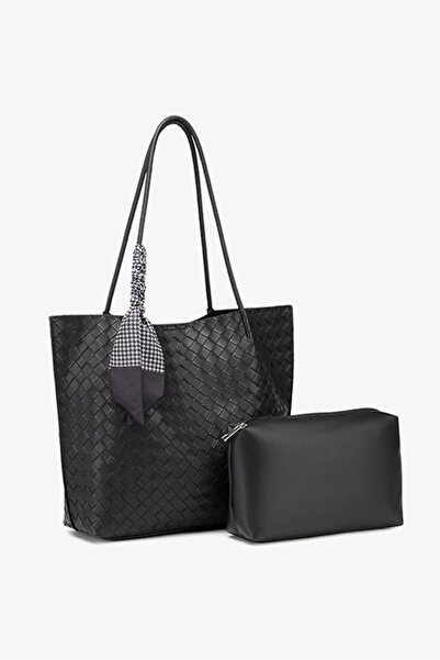 Trend shop Woven Tote Bag for Women with Clutch Bag Big Handbag Soft Genuine ...