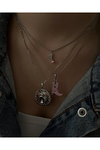 RAREE Kadeh, kovboy botu ve kovboy şapkası kolye ( 3lü kolye seti) hediyelik