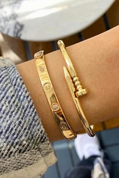 Crc Bijuteri مجموعة أساور نسائية مكونة من قطعتين من حجر الزركون باللون الذهبي...