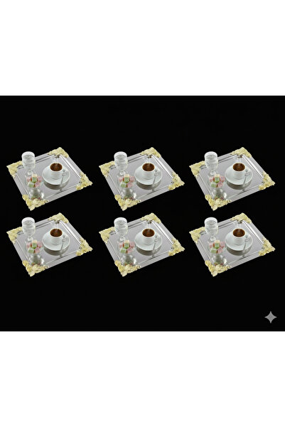 Sabit Bakırcılık 6 lı lüx 4 köseli gümüş çiçek kahve ikram sevris sunumu teps...