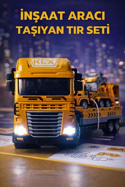 viyolmarketim Sürtmeli Işıklı Sesli İnşaat Aracı Taşıyan Tır – Oyuncak Kamyon...