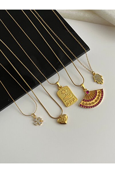 RAREE Yonca, kalp, tarot kart, yelpaze, fatma ana eli kolye 5li set hediyelik