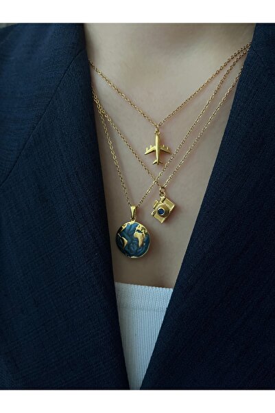 RAREE Uçak, fotoğraf makinesi, dünya kolye (3lü kolye seti) hediyelik