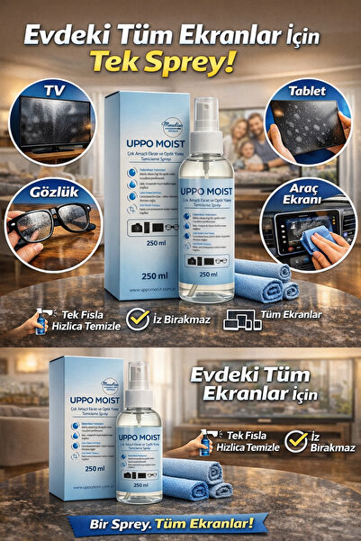 UPPO MOİST 250 ml Çok amaçlı gözlük ve ekran temizleme spreyi X2 adet micro i...