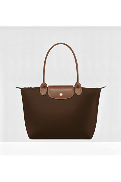 timelessbag Geantă de umăr și de mână din material textil maro pentru femei