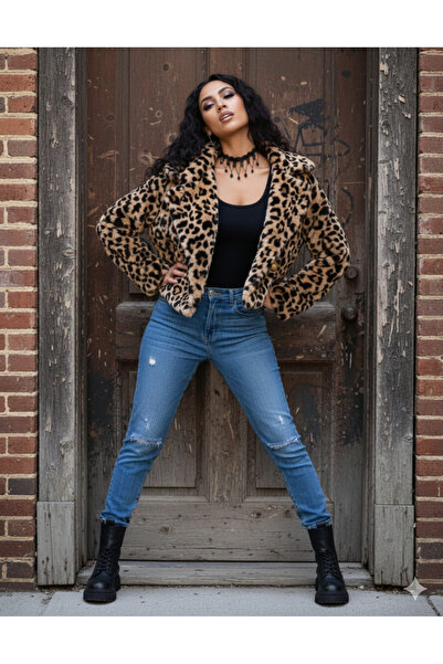 EsSo butik معطف فرو صناعي قصير بنقشة الفهد للموسم الجديد