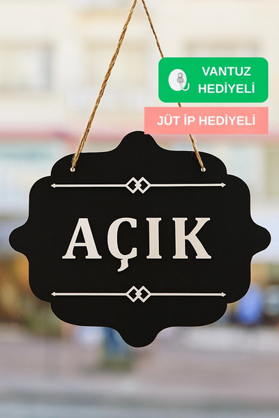 Kutaydan Ahşap Dekoratif Kesim Açık-Kapalı Yazısı - Siyah