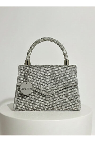 Çanta Trend Women's Stone Silver Evening Dress Clutch Chain Strap Handheld We...