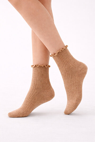 Katia&Bony Kadın Kahverengi Bileği Fırfırlı Soket Çorap