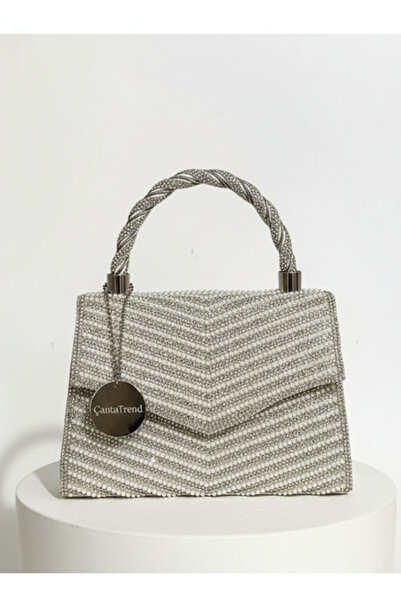 Çanta Trend Women's Stone Pearl Evening Dress Clutch Chain Strap Handheld Wed...