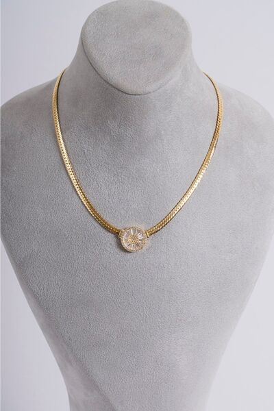 Genel Markalar Baget Taşlı Italyan Yassı Zincir Kolye Gold Kaplama 925 Ayar G...