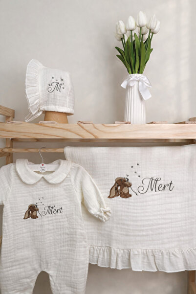 hobittubaby İsim nakışlı bebek hastane çıkış seti