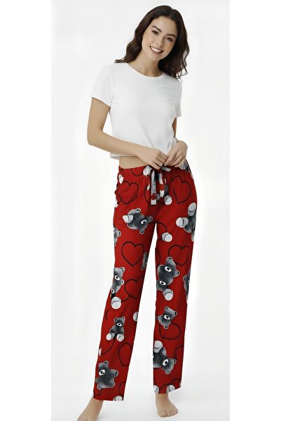 noend Kadın Pijama Altı Kırmızı Kışlık Yılbaşı SILKY - TOUCH