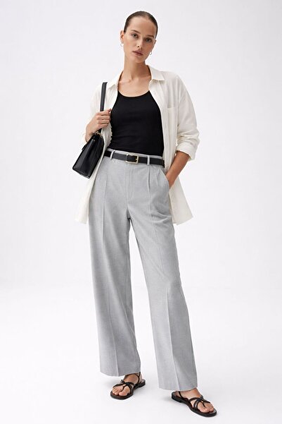 MG GİYİM STORE بنطلون من القماش المنسوج عالي الخصر مع خصر مطاطي من القماش الر...