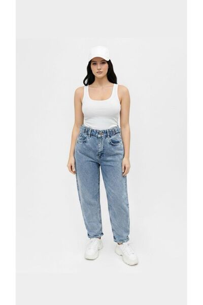 nd jeans بنطلون جينز فضفاض بتأثير باهت للنساء مع تفاصيل مشبك جانبي