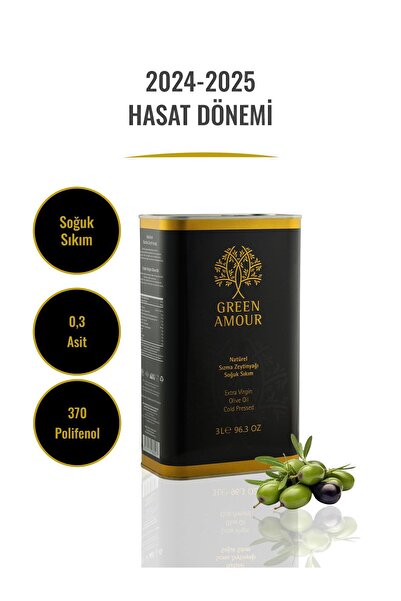 Green Amour 6 Litre (2'Lİ 3LT) Soğuk Sıkım, 370 Polifenol, Naturel Sızma Zeyt...