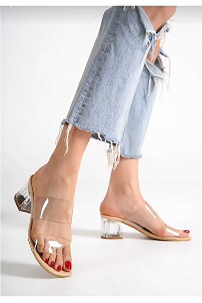 oliviashoes Γυναικείες δερμάτινες παντόφλες με διάφανο λουράκι με τακούνι Oli...