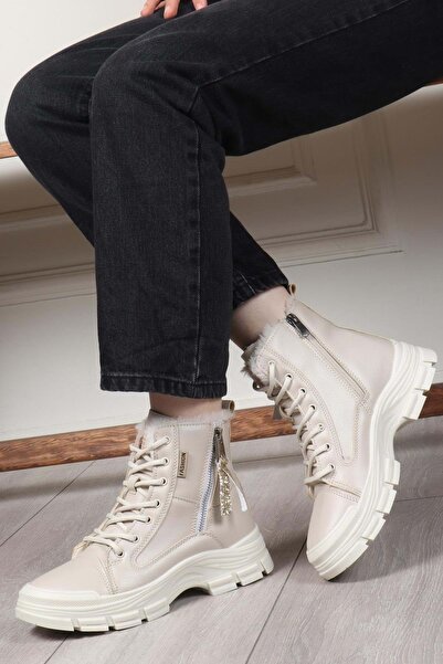 KOCAMANLAR 5428 Memory Rubber Non-Slip Sole Women's Boots Beige