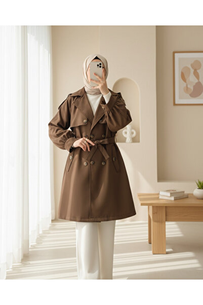 HİJABAYA Тренч с подплатени рамене, двуредно закопчаване, в стил болеро, с дж...