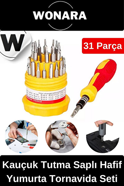 Wonara Özel Üretim 31 Parça Çok Amaçlı Metal Başlıklı Kauçuk Tutma Saplı Hafi...