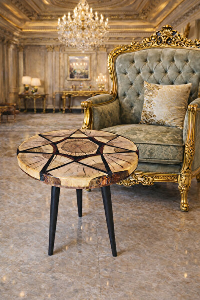 iDekor El Yapımı Doğal Ahşap & Epoksi Sehpa – Premium Tasarım Yan Sehpa