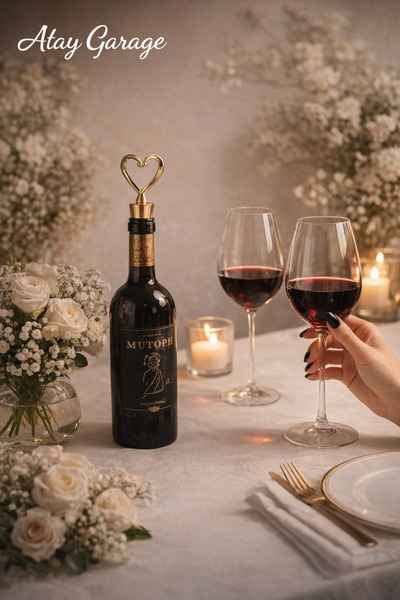 Atay Garage Kalp Figürlü (2 Adet) Altın Renk Şarap Şampanya Yağdanlık Şişe Tı...