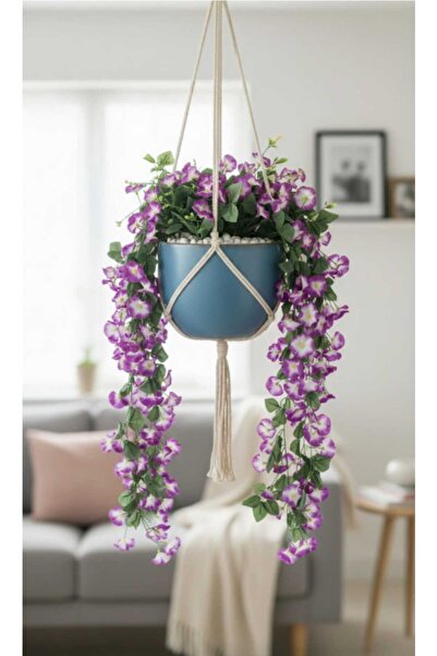 ENRUFLORA Yapay Sarkan 9 Dallı Mor Menekşe 85 cm Ev Balkon Bahçe Süsü