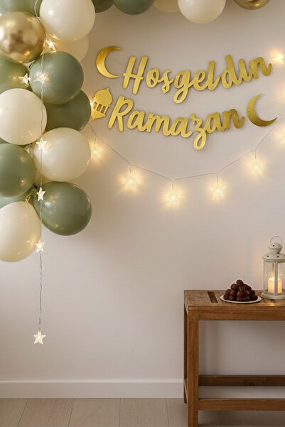 Patladı Gitti Hoşgeldin Ramazan Gold Yazı- Yıldız Led ve Balon Set, Ramazan A...