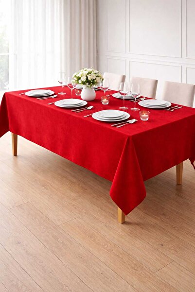 PerdeYap1980 Față de masă de culoare roșie cu textura de catifea