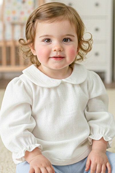 bshood X İpek Atlas Kız Bebek Ve Çocuk Bebe Yaka Fırfırlı Müslin Yazlık Gömlek