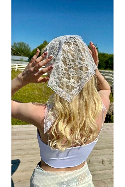 VENÜS MODA by Pınar Bandana din dantela eșarfă din dantelă bandană albă 70 cm...