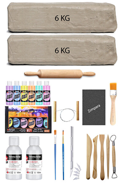 ACUTO Beyaz Seramik Hamuru 12 Kg Kil Ebeşuar Set Red Apple Akrilik Pastel Par...