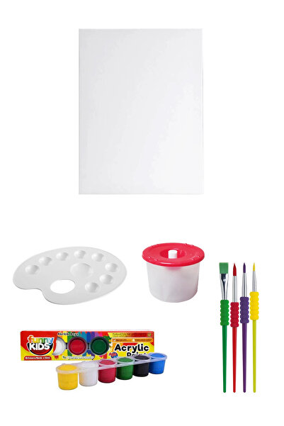 funny kids 6x15 Ml Akrilik Boya Seti Tuval Seti 25x35 Su Kabı Resim Paleti Ço...