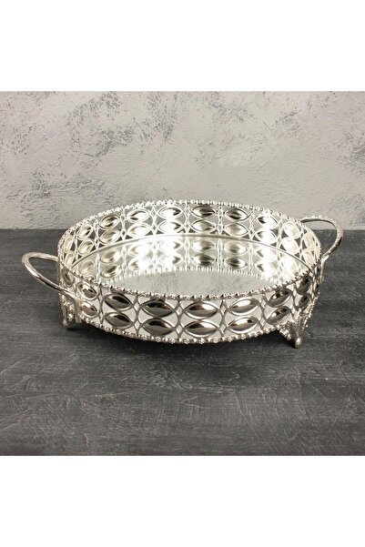 By Hanedan صينية مزخرفة بمرآة دائرية صغيرة الحجم موديل اللوز لون فضي