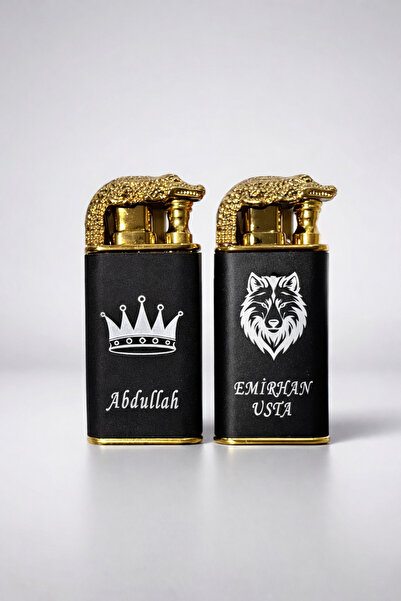 AYKE AKSESUAR Kişiye Özel İsim Baskılı Timsah Figürlü Çift Alev Gazlı Ejderha...