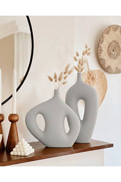 Hestia Home Σετ Κεραμικών Βάζων Clio και Μεγάλο Βάζο με Μανίκια, Γκρι