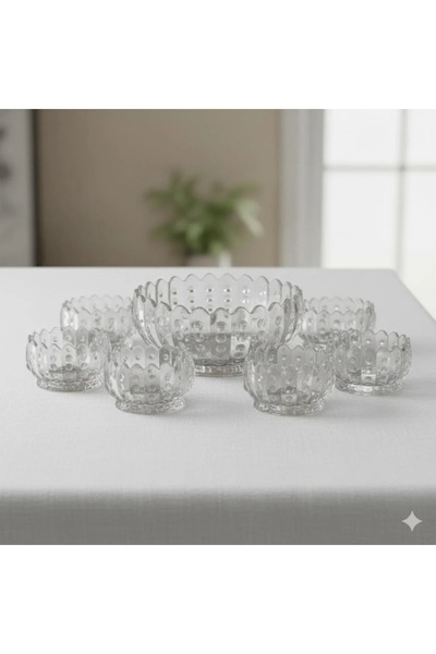 delı glassware طقم زبادي زجاج – قطعة كبيرة مع 6 زبادي صغيرة | أناقة عملية لتق...