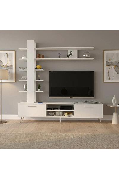 Stylish Home طاولة تلفزيون (SHTV07، أبيض)، خشب مُصنّع