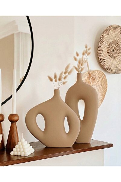 Hestia Home Βάζο Clio και Βάζο με Μεγάλο Μανίκι, Κεραμικό Σετ Βάζων Πετρολίθινο