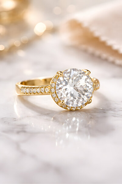 mosmoda Çelik Gold Tek Taş Yüzük,Ayarlanabilir