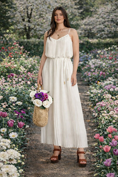 Oyer Moda Kadın Şık Askılı Piliseli Elbise