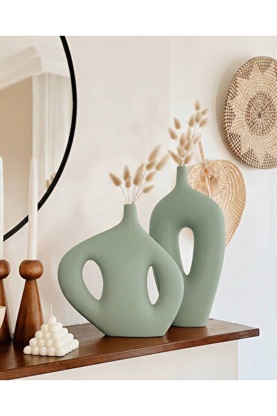 Hestia Home Βάζο Clio και Βάζο με Μεγάλο Μανίκι, Σετ Κεραμικών Βάζων Πράσινο ...