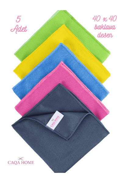 CAQA HOME Mikrofiber 5'li 40x40cm Baklava Desen Klasik Cam ve Temizlik Bezi, ...